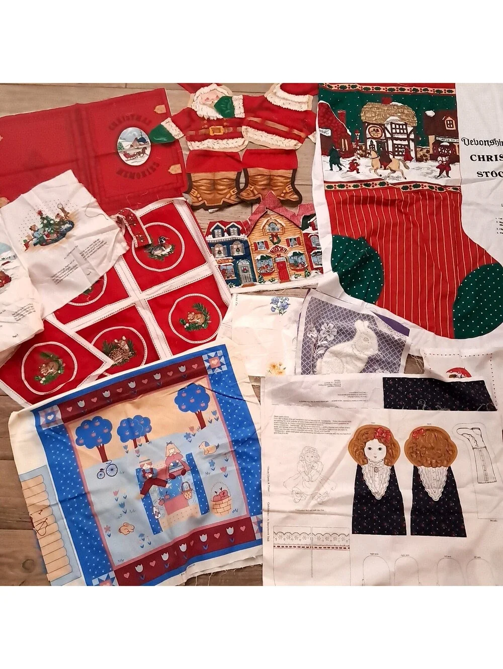 Vintage craft fabric panel set Cranston Springs Christmas stocking Goldilocks
